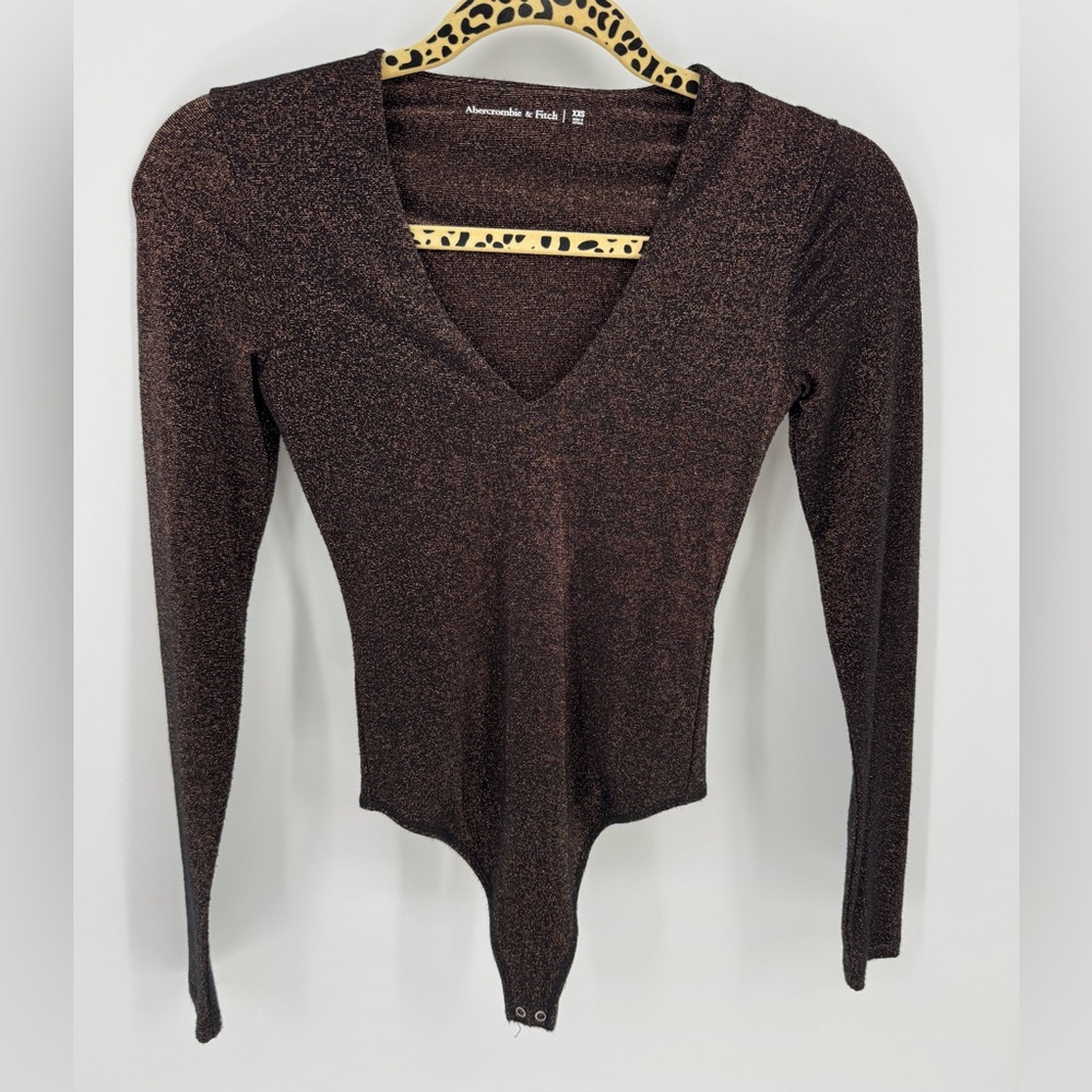 Abercrombie and Fitch Black and Gold Metallic Long Sleeve Bodysuit